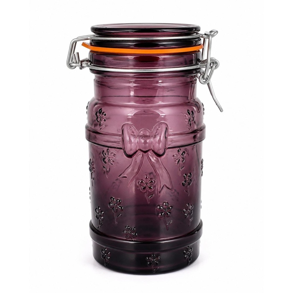 Vintage Amethyst Purple Glass Clamp Lid Canister Oxford Crystal Italy Sweet Shop